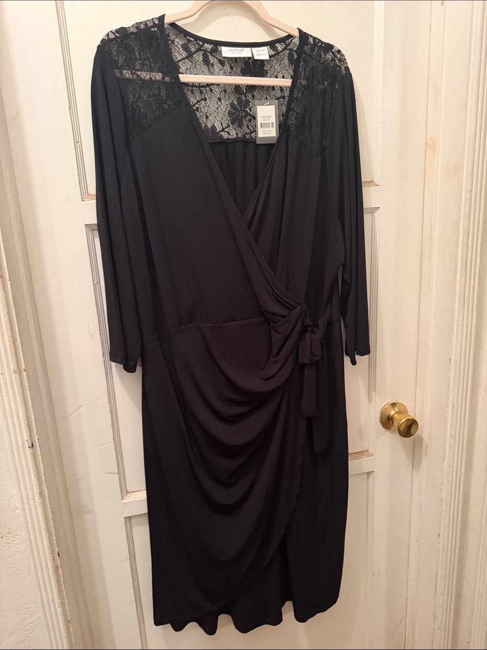 Deanna Black Lace-Trim Wrap Dress